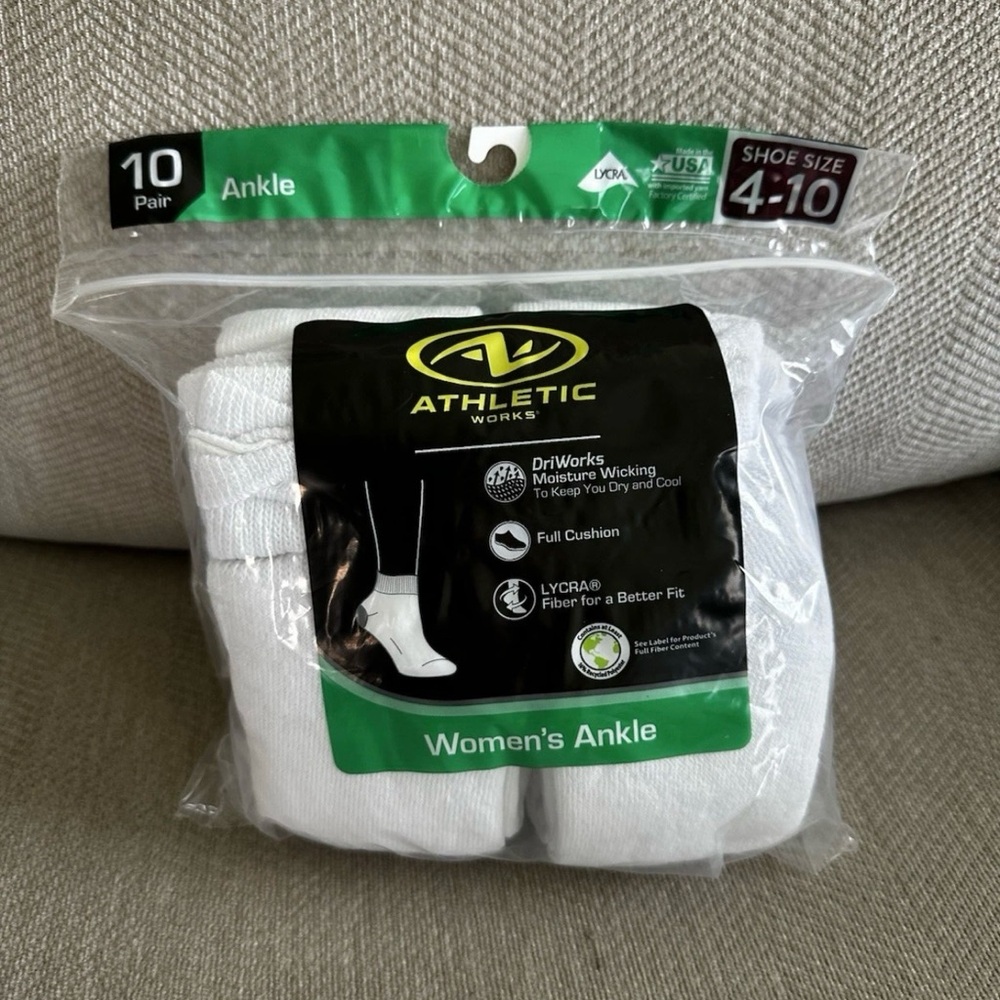 Women’s Athletic Works White Ankle Socks - 10 Pair